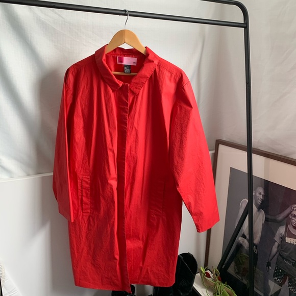 RED COATED TRENCH COAT - Picture 1 of 5